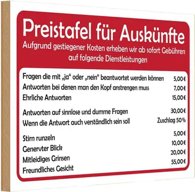 Produktbild von vianmo Holzschild 20x30 cm Preistafel für Auskünfte Dekoration