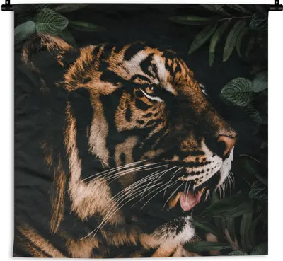 Produktbild von MuchoWow® Wandteppich Wandbehang Tiger - Blätter - Tier 150x150 cm Tapisserie Dekoration Wandtuch - Wohnaccessoires - Modernes