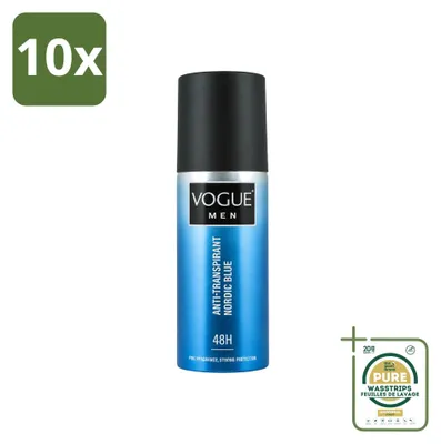 Productafbeelding van 10 x Vogue Men Nordic Blue Antitranspirant Deodorant Spray 150 ml - Voorraadverpakking - 10 stuks