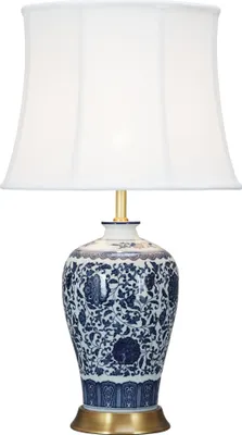Produktbild von Fine Asianliving Chinesische Tischlampe Porzellan mit Lampenschirm E27 Orientalische Tischleuchte Keramik Nachttischlampen Schlafzimmer Wohnzimmer