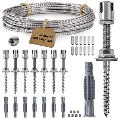 Produktbild von Klimset aus Edelstahl mit Wandhalterern und 3 mm starkem Seil, 8 Haken, 12 m lang