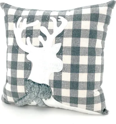 Produktbild von heimtexland ® Kissenhülle Landhaus Hirsch Vichy Karo Chalet Deko Kissen 40x40 Typ760 Grau