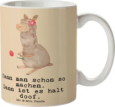 Produktbild von Mr. & Mrs. Panda Becher Alpaka Blume - Kaktus Grün - Geschenk, Tasse mit Spruch, Kaffeetasse, Lama, haferl, schöne, cappuccinotasse, Keramiktasse, Lamas