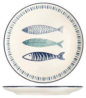 12er-Set flache Teller Sardinas, Steinzeug, 26 cm, Dekor