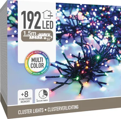 Immagine prodotto di Illuminazione a LED a grappolo colorato, 192 LED, cavo nero, interno/esterno, 4,5 m