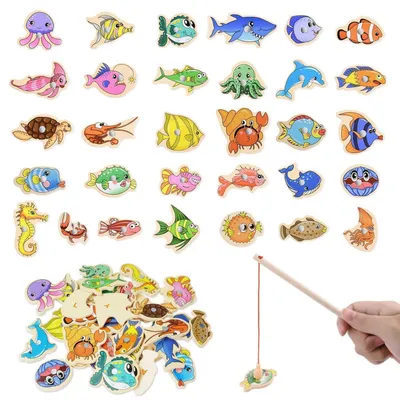 Image de Jeu de pêche magnétique, 33 pièces, avec 2 cannes à pêche