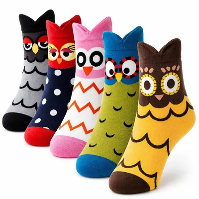 Produktbild von Damen Eulensocken 5er Set – Lustige bunte Socken Geschenkidee 35-40, A0362