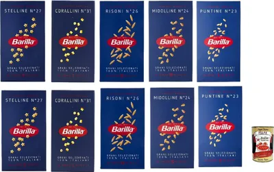 Produktbild von Barilla Pastina Mix 10x500g (Stelline Corallini Risoni Midolline Puntine) 5 kg Vorratspack – Suppen, Kindergerichte, al dente Qualität aus Italien + Italian Gourmet polpa