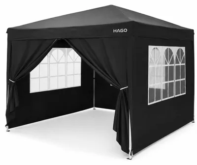 Produktbild von HAGO24 Pop Up Pavillon 3x3m Schwarz Faltpavillon Gartenzelt Eventzelt Partyzelt Seitenwände Fenster Tür UV50+ höhenverstellbar Stahlgestell Tragetasche
