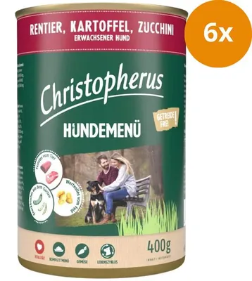 Produktbild von Christopherus Hundemenü mit Rentier, Kartoffel, Zucchini, Adult, Zucchini, Hirsch, Kartoffel, 400 g, Ohne Soja