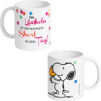 Produktbild von The Peanuts Tasse Snoopy - Ein Lächeln ist der schönste Start in den Tag! Kaffeetasse Becher Kaffeebecher aus Keramik Weiß 320 ml