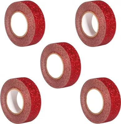 Produktbild von 5 Dekobander mit Glitzer 5 m x 1,5 cm - rot