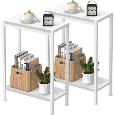 Produktbild von Beistelltisch Nachttisch 2er Set 2 Ablagen Weiß 43 x 20 cm 2-stöckig