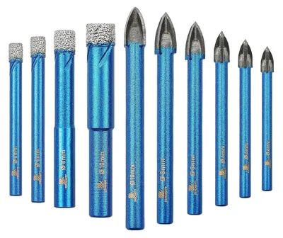 Immagine prodotto di Set di punte da trapano diamantate, 10 pezzi, per tagli di fori in piastrelle, Vetroceramica, granito, porcellana e muratura