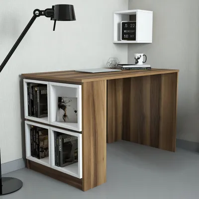 Produktbild von Skye Decor, Box - Walnut, White, Schreibtisch, Nussbaum, 100 % MELAMINBESCHICHTETE SPANPLATTEN, 120 x 65 x 75 cm