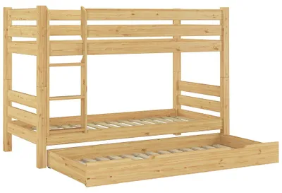 Produktbild von Teilbares Etagenbett Massivholz Kiefer 90x200 Hohes Stockbett Zubehör wählbar V-60.11-09Ni70Rollrost. Matratze und Gästebettkasten inkl.