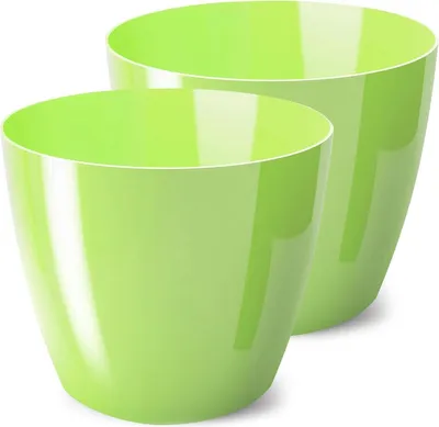Imagen del producto de Macetas brillantes de plástico decorativo – Macetas decorativas para plantas grandes y pequeñas – Juego de 2 – Macetas para hierbas – Color verde pastel – Diámetro de 28 cm