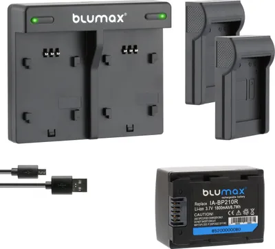 Produktbild von 1x Akku + Lader für Samsung BP-210R HMX-H300BN, H300BP,   H400BP 1800 mAh
