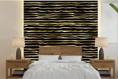 Produktbild von MuchoWow® Fototapete für Wohnzimmer oder Schlafzimmer Wandtapete Vinyl Motivtapete Muster - Gold - Schwarz - 240x240 cm - Schlafzimmer-Tapete