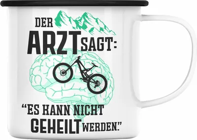 Produktbild von Trendation - Mountainbike Geschenke für Männer Emaille Tasse Geschenk Mountainbike-Fahrer Geschenkideen (Schwarz)