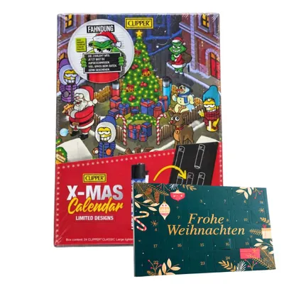 Produktbild von 2er Weihnachtskalender Set – Clipper Adventskalender 2026 Feuerzeug Raucher X-Mas + Doug Tisch Advent Kalender Männer & Frauen Sammler