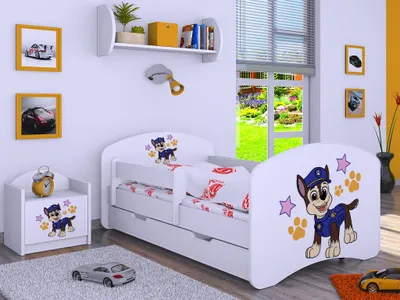 Obrázek produktu pro Dětská postýlka BDW Super Dogs, dětská postýlka, bílá (motiv 5), 160 x 80 cm