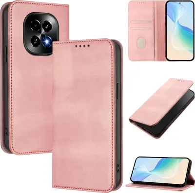 Produktbild von Handyhülle für Realme C63 5G, Vintage Leder RFID Schutz Kartenfach Standfunktion Magnetische Klapphülle Pink