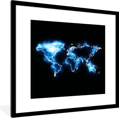 Produktbild von MuchoWow® MuchoWow® Gerahmtes Poster Weltkarte - Schwarz - Blau 40x40 cm - Poster mit zchwarzem Bilderrahmen - Poster - Plakat im Rahmen