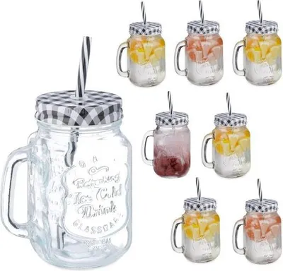Image de lot de 8 verres à boire avec couvercles à carreaux