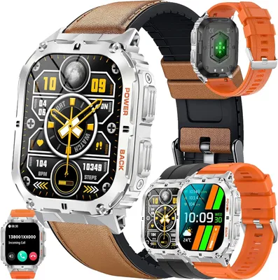 Produktbild von SGDDFIT Herren Smartwatch mit Telefonfunktion 1.96" AMOLED Display 100 Sportmodi IP68 Fitness Uhr Blutdruck Herzfrequenz SpO2 Bluetooth Anrufe Silber