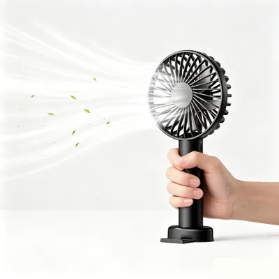 Produktbild von Handventilator, tragbarer Mini-Ventilator mit 4000 mAh, Tischventilator mit Standfuß, 6 Geschwindigkeitsstufen, Kühlventilator für Zuhause, unterwegs, schwarz