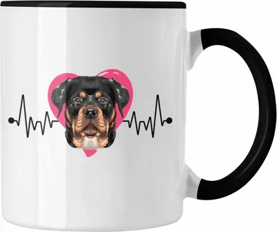 Produktbild von Trendation - Rottweiler Besitzer Tasse Geschenk Lustiger Spruch Geschenkidee Herzschlag Rottweiler (Schwarz)