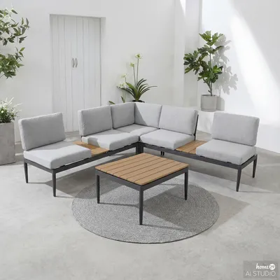 Produktbild von home24 Loungegruppe - 4-teilig - Stahl / Webstoff - Anthrazit / Grau