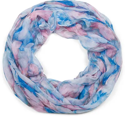 Produktbild von styleBREAKER Damen Loop Schal mit buntem Feder Muster, leichter sommerlicher Boho Schlauchschal mehrfarbig 01016239