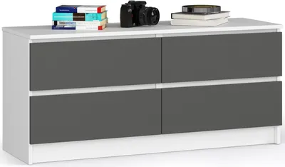 Zdjęcie produktu dla Komoda AKORD K120 Biała 120 cm 4 szuflady kolor Grafit Szary mat 120x40x55 cm