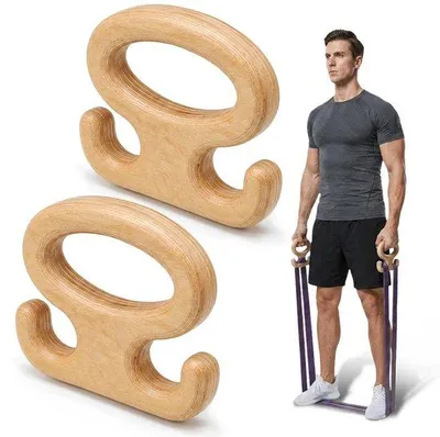 Productafbeelding van Houten handgrepen voor weerstandsbanden, fitness, kabeltrekkoord