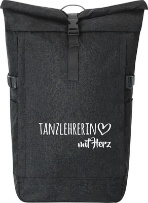 Produktbild von Huuraa Kurierrucksack Tanzlehrerin mit Herz 30-44 Liter Black Melange Fairtrade Rolltop Rucksack Geschenkidee