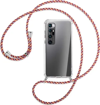 Produktbild von Handykette Backcover-Schutzhülle mit Band (Metall silberfarben) für Xiaomi Mi 10 Ultra - weinrot/gelb/grau