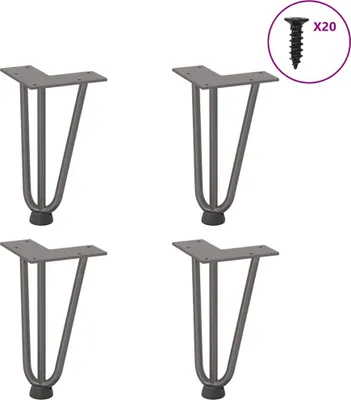 Image de Pieds en épingle à cheveux pour table basse 4 pièces Acier naturel 20 cm Acier massif