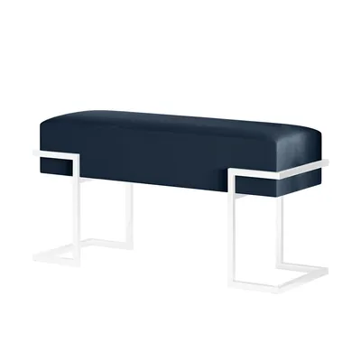 Produktbild von BETTSO Marineblaue Bank CELY 80 für Schlafzimmer oder Flur Samtstoff weißer Rahmen