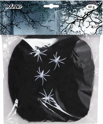 Produktbild von Schwarzes Spinnennetzt 60 g mit 4 weißen Spinnen