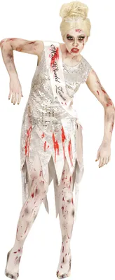 Produktbild von Zombie-Modelkostüm für Damen Miss World Halloween-Kostüm silber-rot