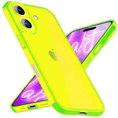 Image de Coque en silicone NALIA Neon pour iPhone 16 Plus – Couleur vive et protège-objectif – VIBE (coque transparente) – Marque berlinoise – Jaune