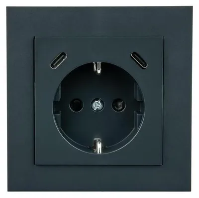 Produktbild von Schutzkontakt-Einbausteckdose mit 2x USB-C, 25W, anthrazit