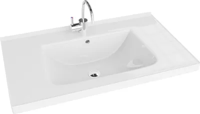 Produktbild von LAVITA Möbelwaschtisch Kansas 800 | Möbelwaschbecken | Waschbecken mit Überlauf und Hahnloch | Aus hochwertigem Porzellan | Waschtisch | 81x49x21 cm | Weiß Glanz