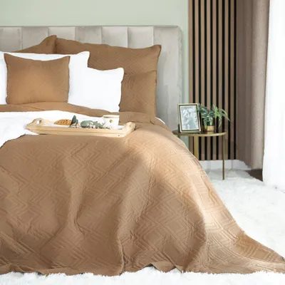 Immagine prodotto di Copriletto sul letto, trapuntato, motivo a spina di pesce Avila 220x240cm Marrone
