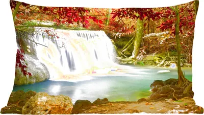 Produktbild von MuchoWow® Zierkissen Sofakissen Wohnzimmer Dekokissen 60x40 cm Herbst - Wasserfall - Natur - Kopfkissen - Polster mit Foto