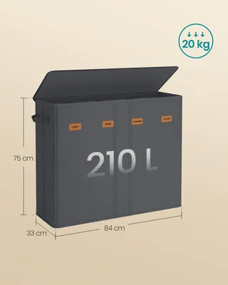 Produktbild von Wäschekorb mit 4 Fächern, 210 L, mit Deckel, 5 Etiketten, herausnehmbar und waschbar