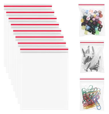 Ziploc-Beutel 100 Stück, 4x6 cm, luftdicht, transparent, mit rotem Rand