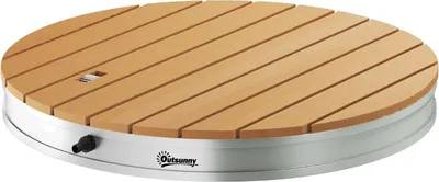 Zdjęcie produktu dla Fortuna Lai Prysznic ogrodowy z regulowanym pokrętłem Aluminiowy prysznic zewnętrzny o wysokości strumienia do 4 m Ø70,5 cm Prysznic do sauny Wygląd drewna Antypoślizgowy Odporny na warunki atmosferyczne Prysznic ogrodowy do basenu Sauna